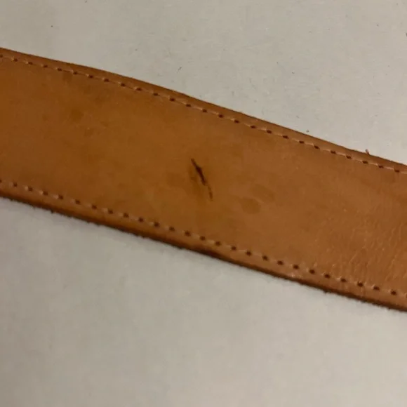 Vintage ACCESSORIES By PEARL Tan Leather Belt Metal Southwest Buckle Medium USA - Picture 4 of 8